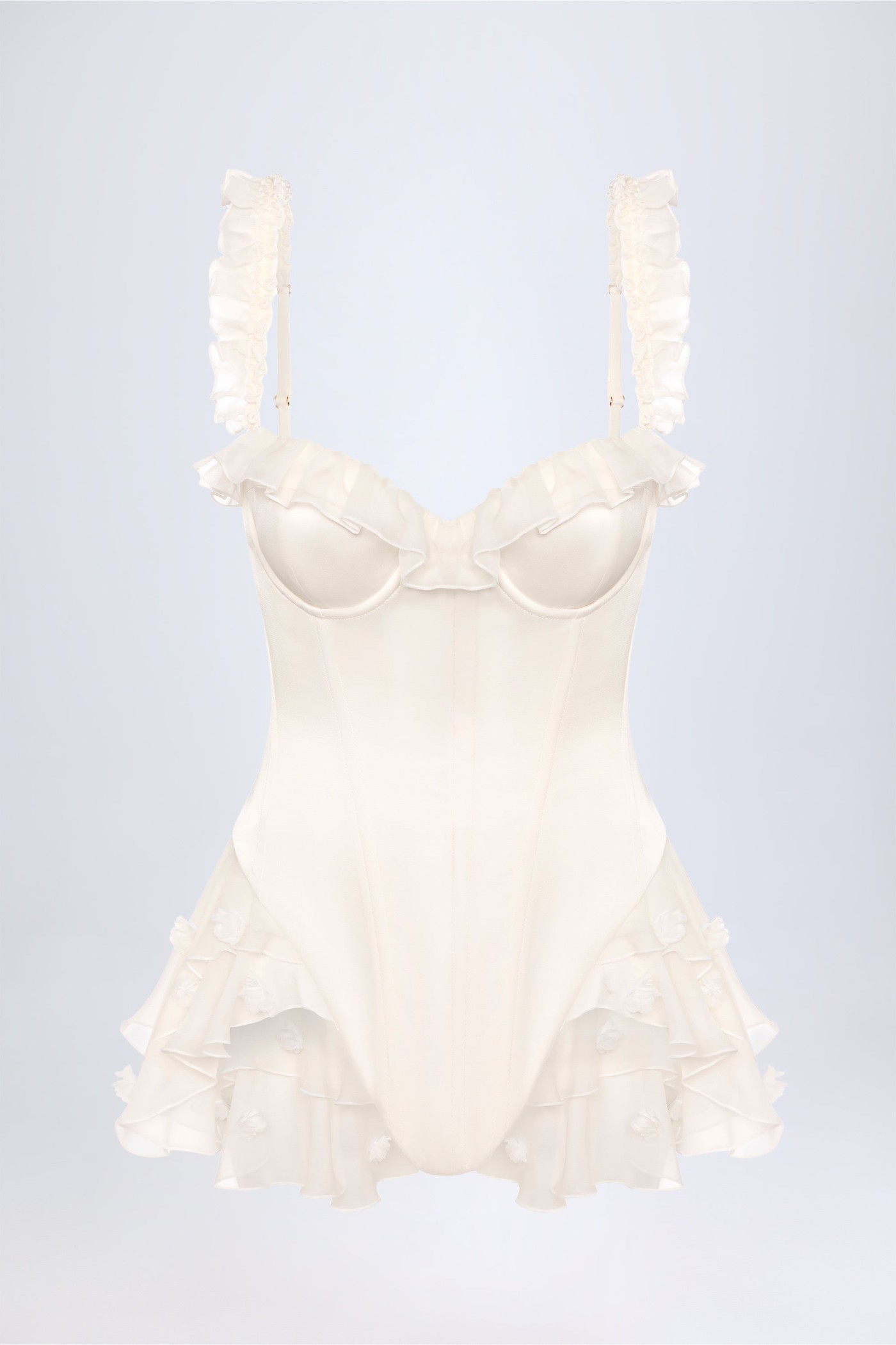 Ruffled Corset Bodysuit in White