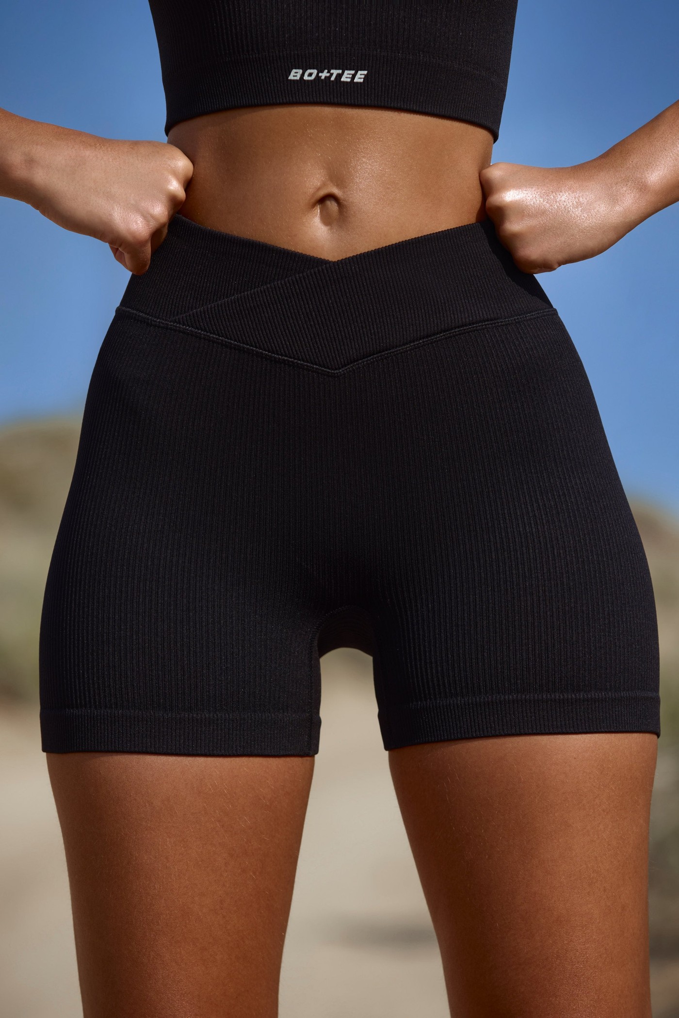 High Waist FlexiRib Mini Shorts in Black view 4
